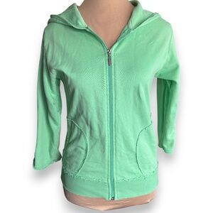 T2 LOVE green zip hoodie distressed cotton sweatshirt size 14 fits small